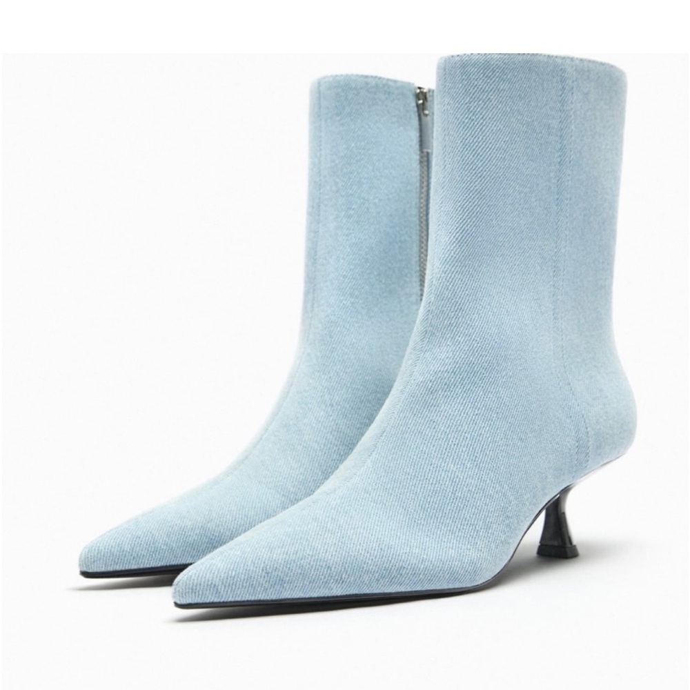 Zara Denim Kitten Heel Ankle Boots